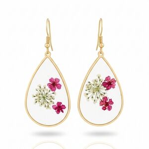 🆕️ Artisan With Real Floral & Resin Gold Floral Drop Earrings